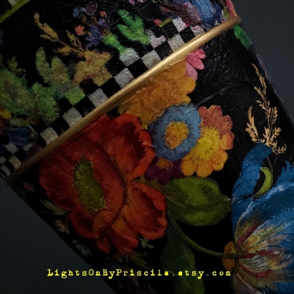 Mackenzie Childs Paper Decoupage Art in Vase - Picture 3 of 10